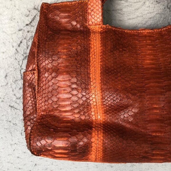 Tote Bag Womens Orange Python Snakeskin Leather Large Shoulder Handbag - Picture 14 of 16